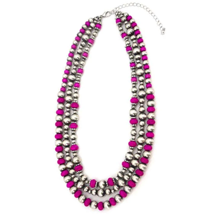 Wyo-Horse Triple Strand Stone And Bead Necklace