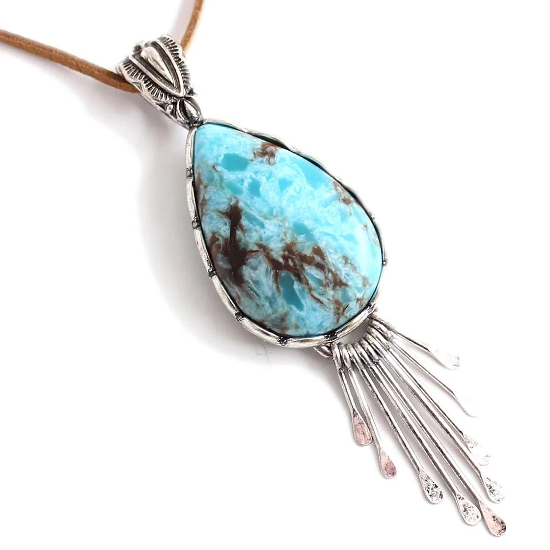 Wyo-Horse Turquoise Drop Suede Cord Necklace - Image 2